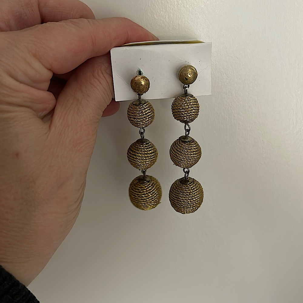 Gold dangle bauble earrings.  Fun! Might be handmade.